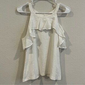 Anthropologie Maeve size large ribbed racer back tank with ruffle accent